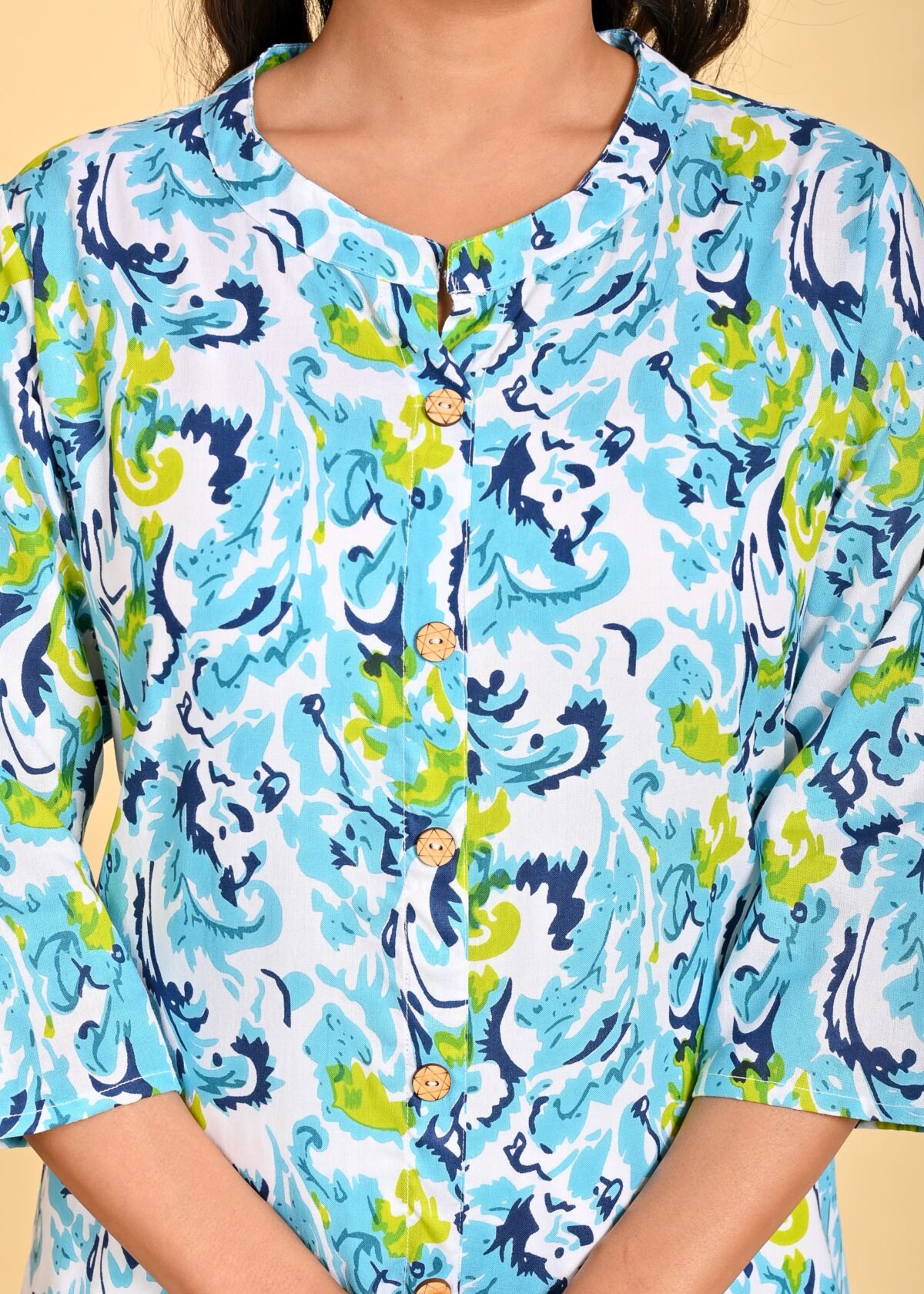 Women’s Blue & Green Printed Kurta Set with White Dupatta - Image 7