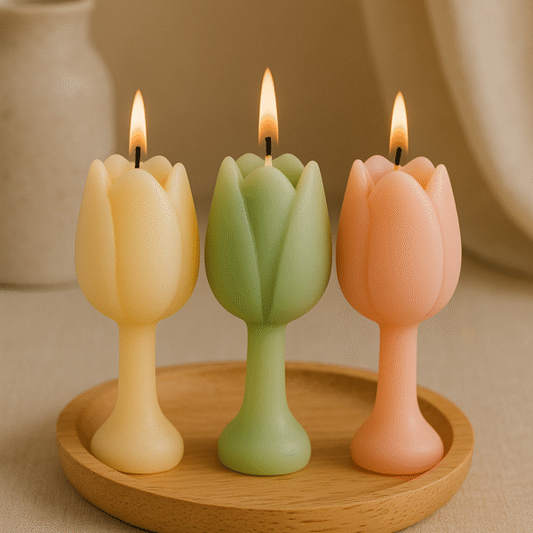 Set of 3 Tulip Shaped Decorative Candles | Colorful Floral Candles for Home Decor, Gifting & Festive Use