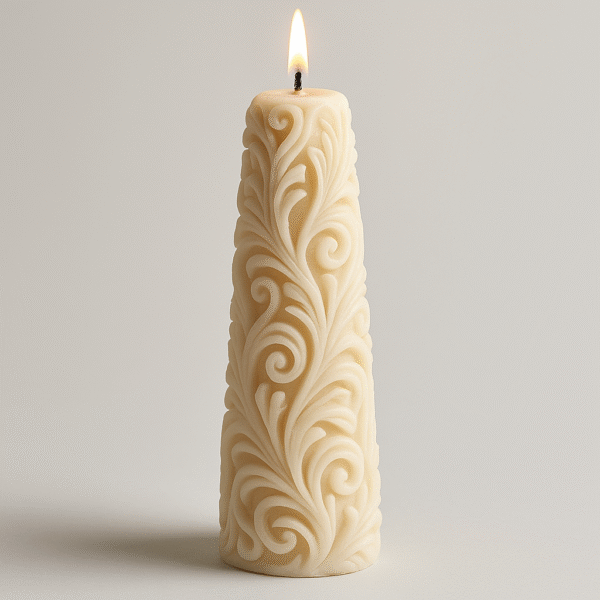 Carved Pillar Decorative Candle | Handcrafted Embossed Wax Candle for Luxury Home Decor & Gifting
