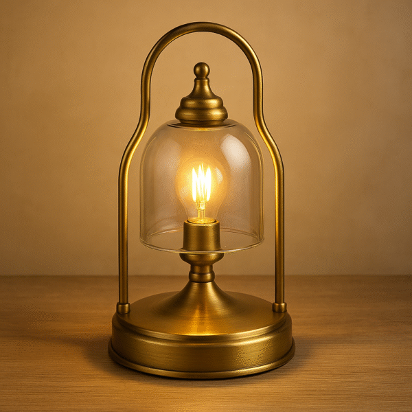 Vintage Brass Table Lamp with Glass Dome | Antique Decorative Light for Living Room & Bedside Decor